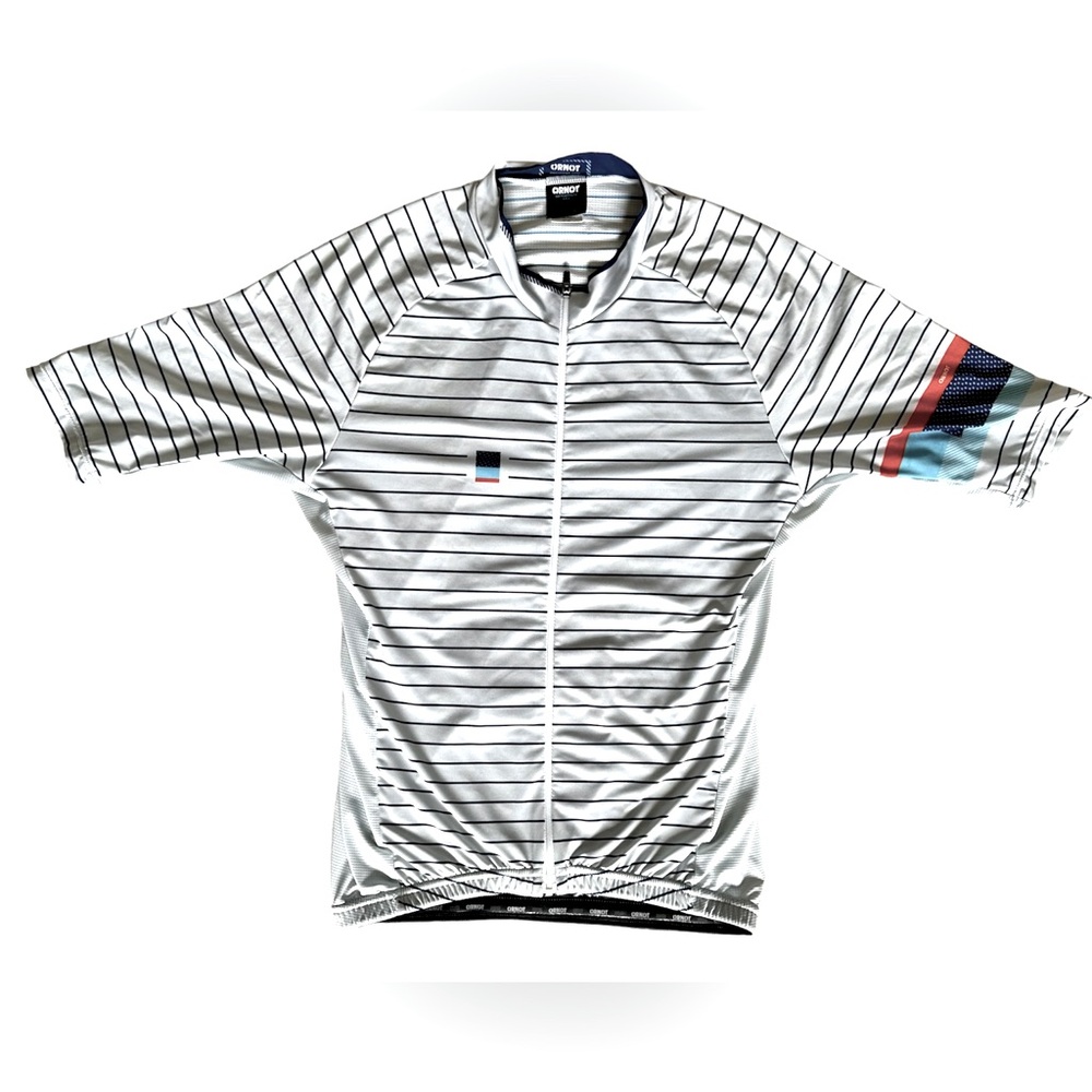 Ornot Men’s Shirt Size Medium Gray Striped Full Zip Sportswear Cycling Jersey